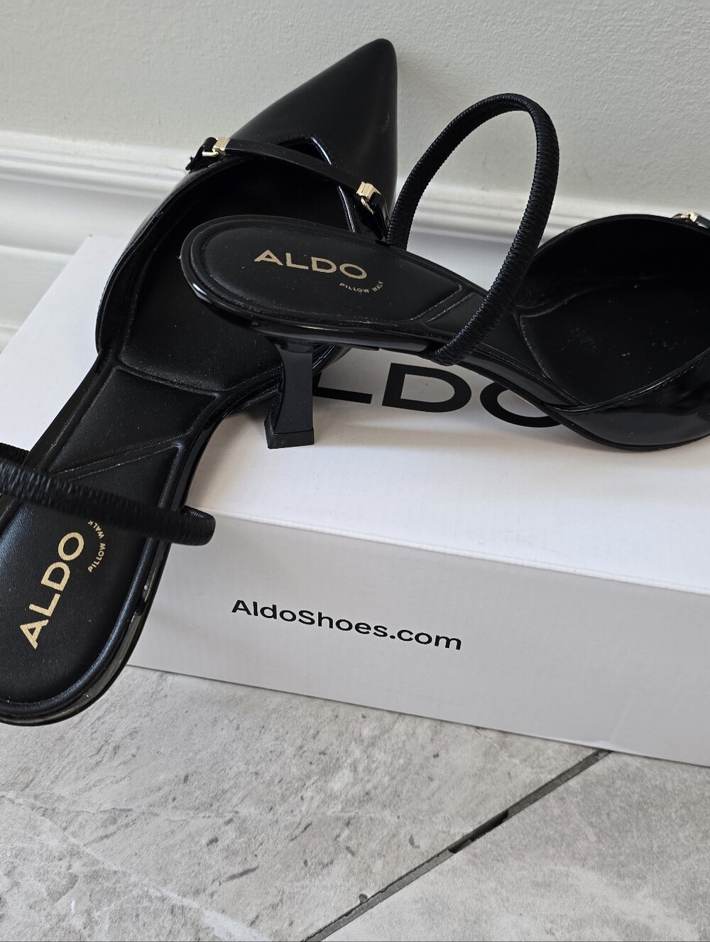 ALDO Black Patent Pointed Slingback Heels